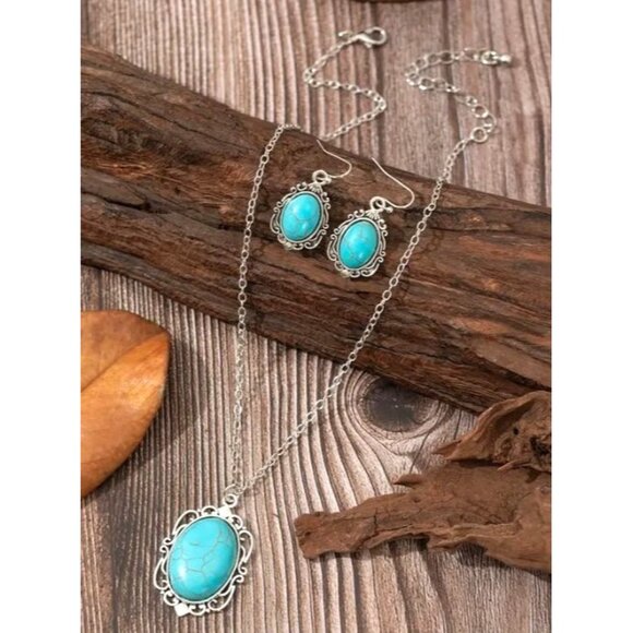 Silver Tone 3 Piece Jewelry Set‎ Earrings Necklace New - Picture 3 of 5